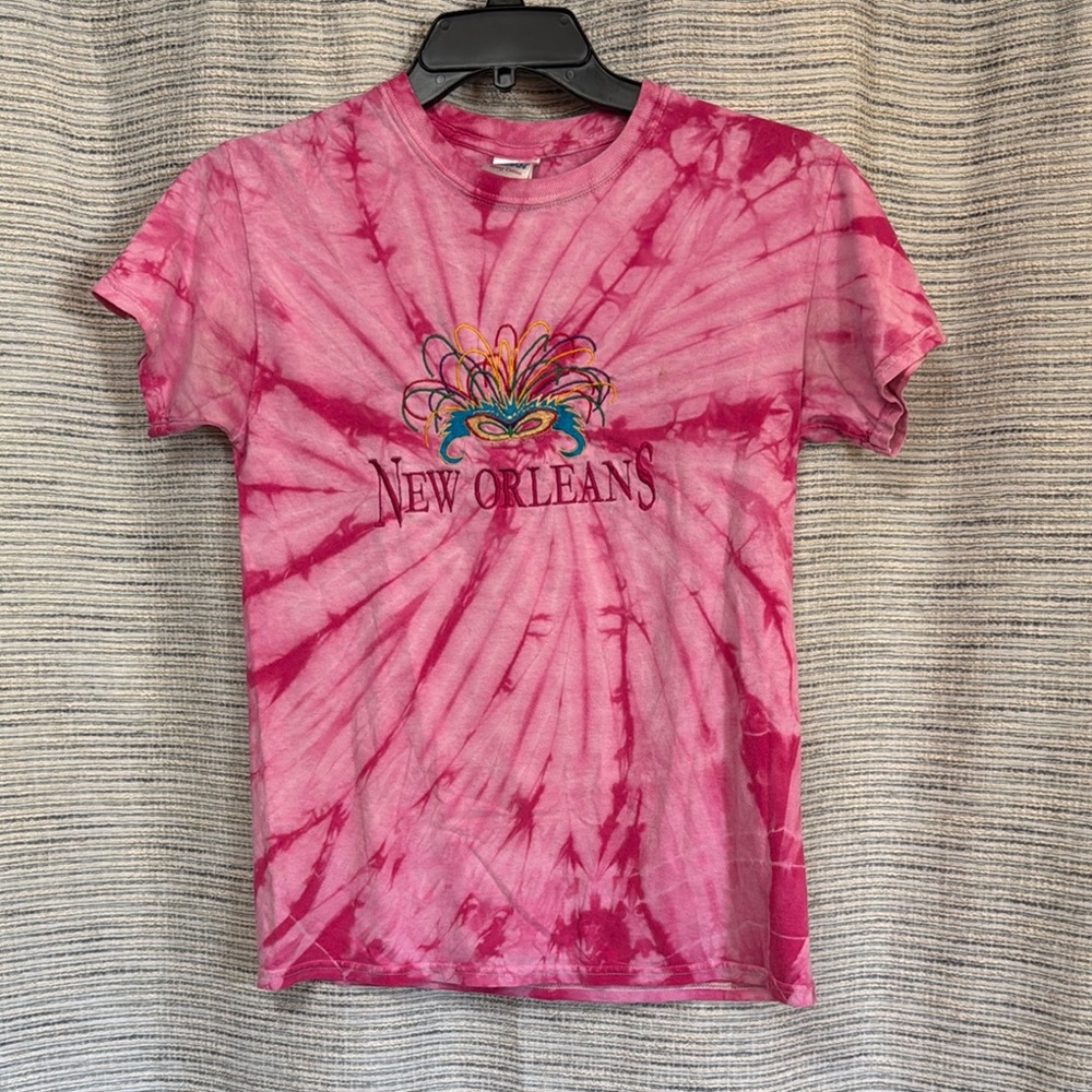 Pink Tie-Dye Embroidered New Orleans Mardi Gras T-Shirt